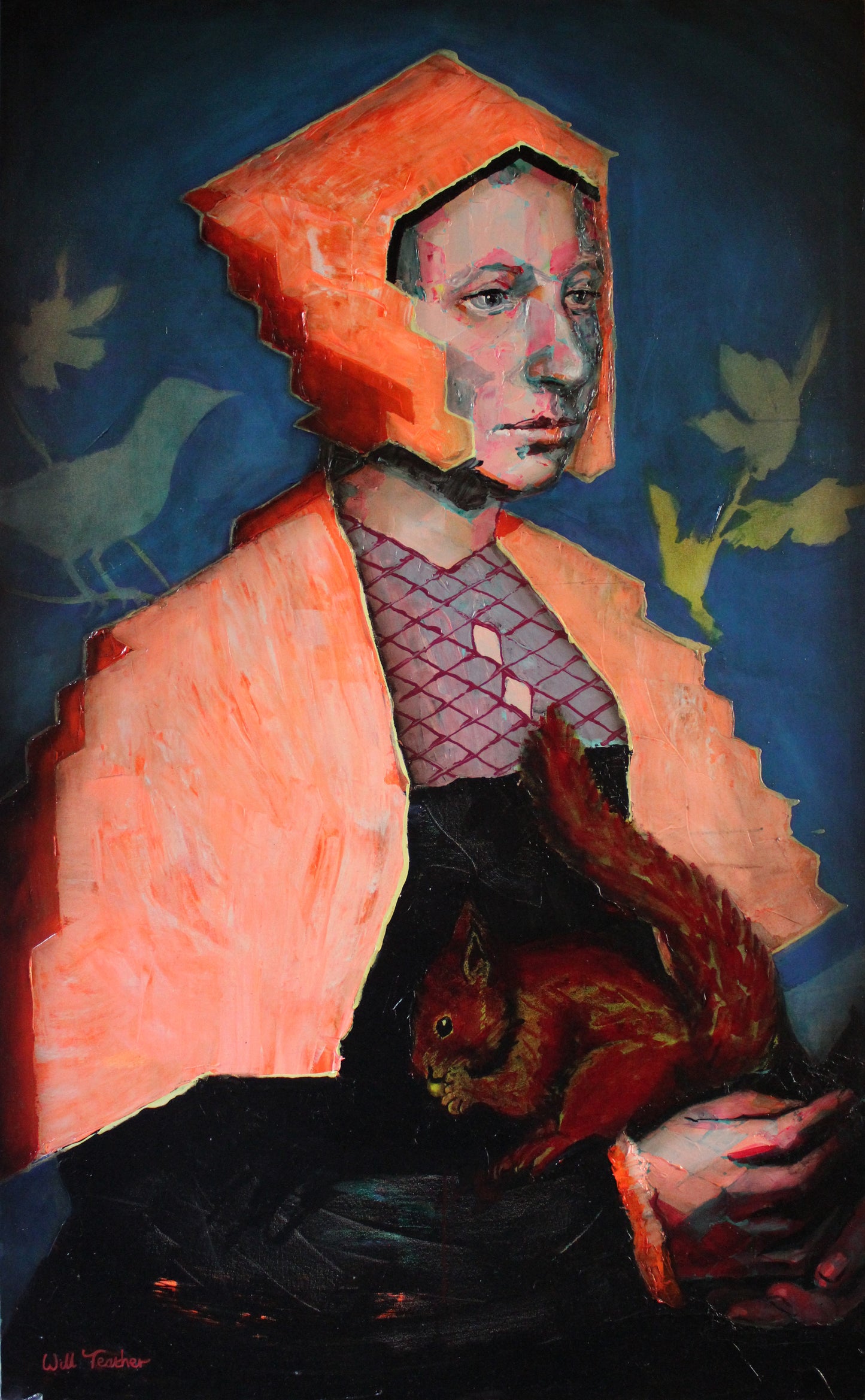 Lady with a squirrel, a signed limited edition print by Will Teather, British artist