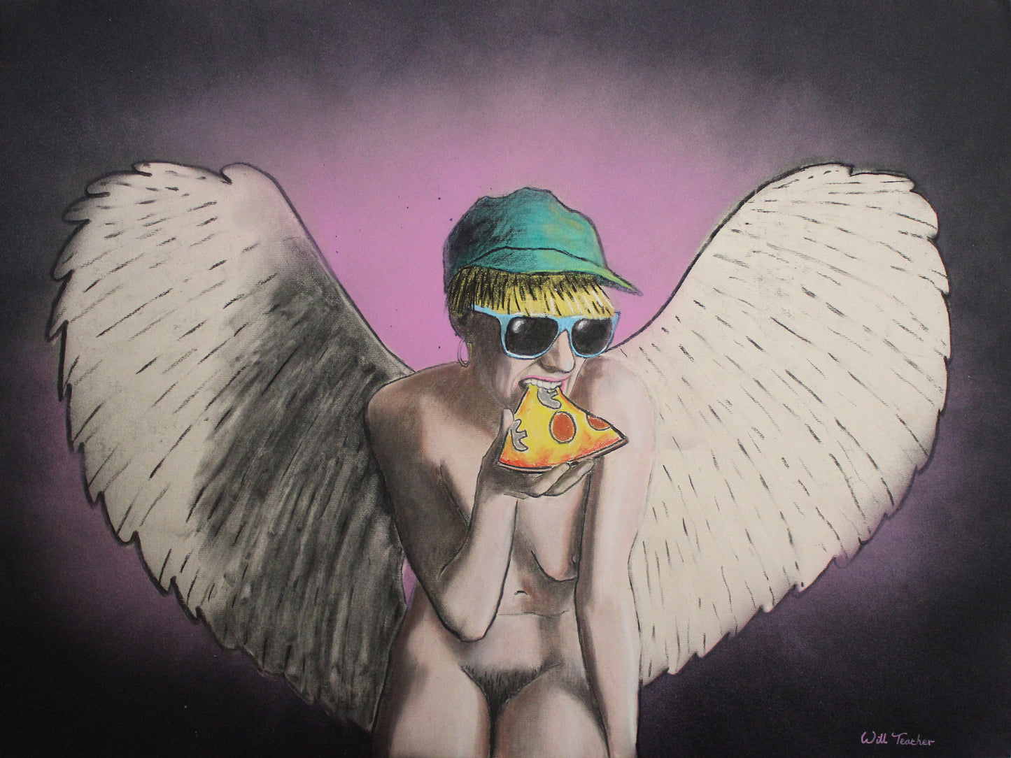 Desolation Angel - Charcoal, chalk and spray paint on board - 60 x 80cm- Will Teather