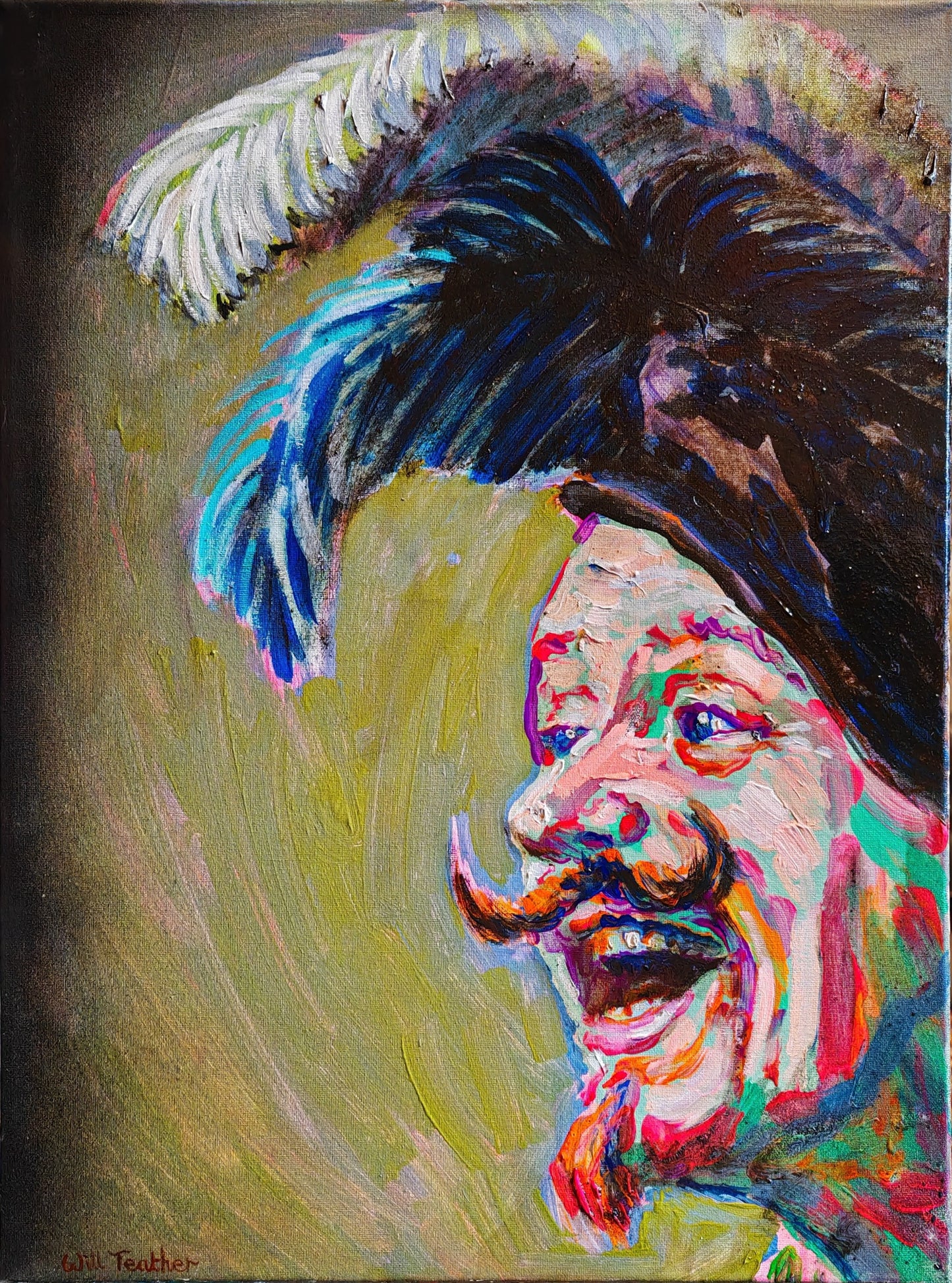 Laughing Violinist (after Honthurst) by Will Teather- 61 x 46cm -Acrylic and oil on canvas