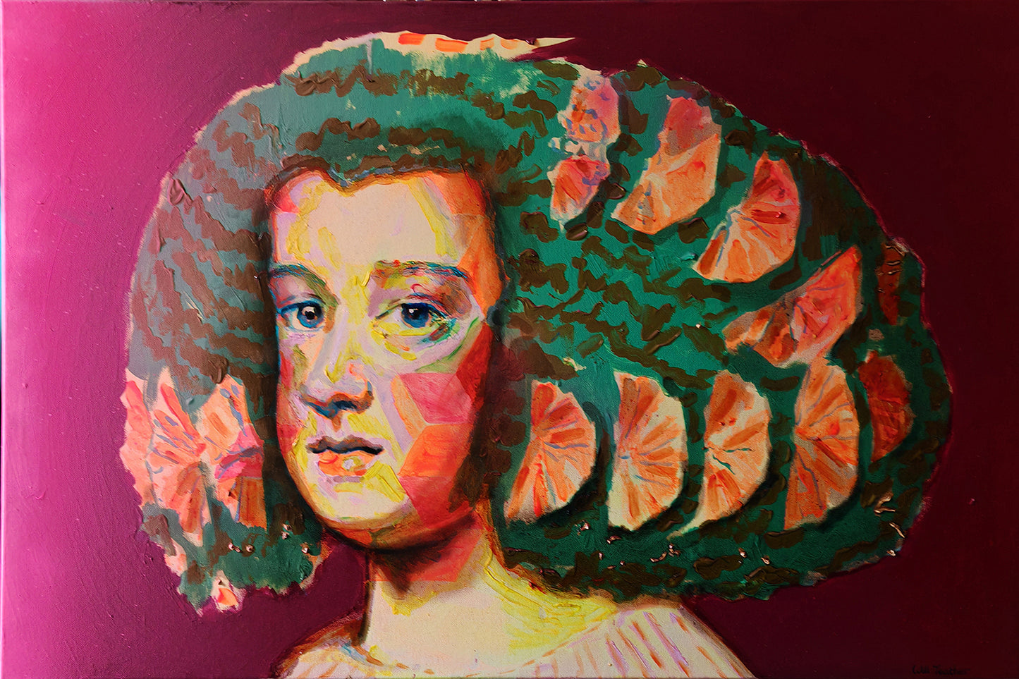 Maria Teresa Infanta of Spain Painting (after Velazquez) - 61 x 91cm - Acrylic, oil and spray paint on canvas - a painting by Will Teather