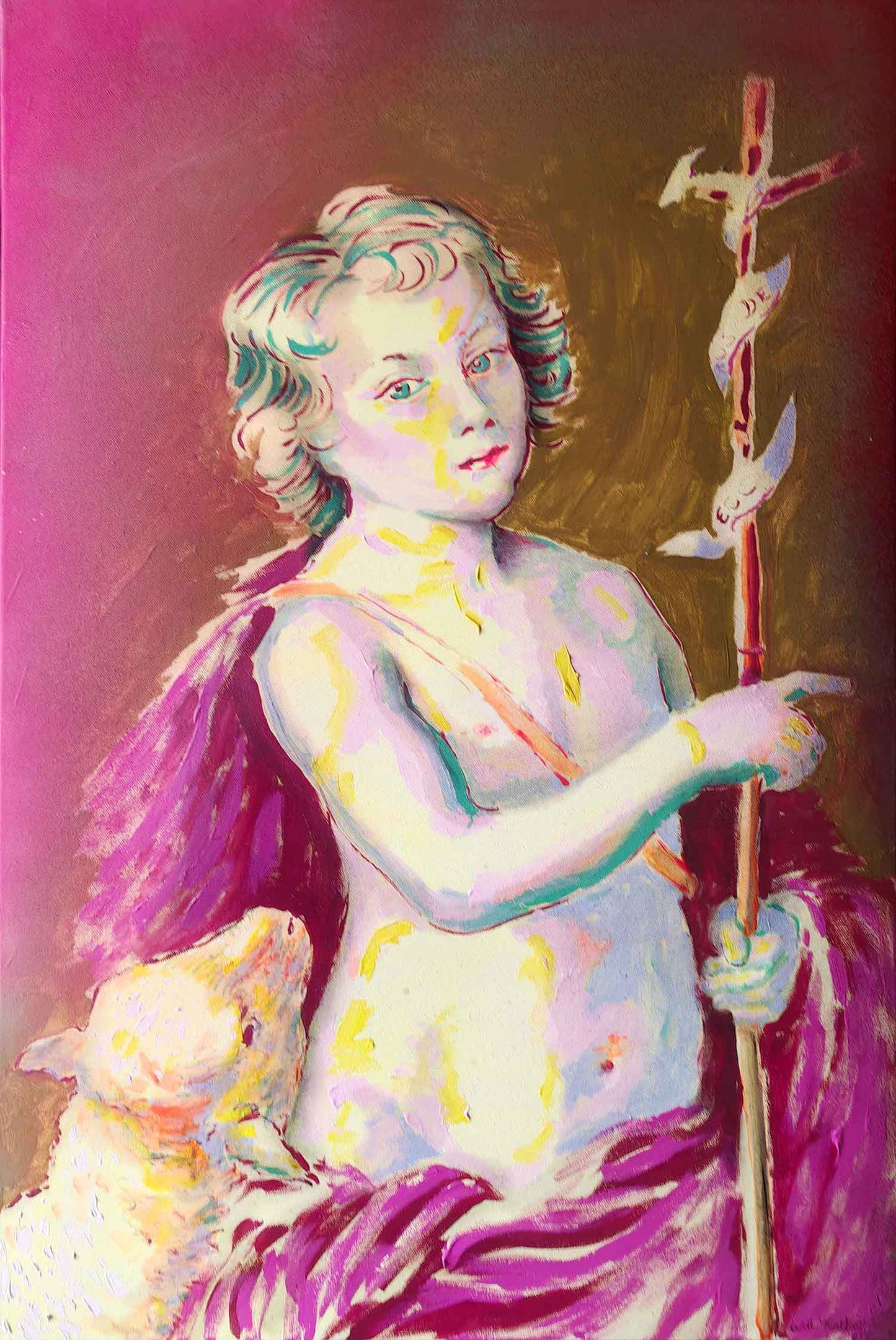 St John The Baptist (after Mdina Portrait) - 61 x 91cm - Acrylic, oil and spray paint on canvas - Will Teather