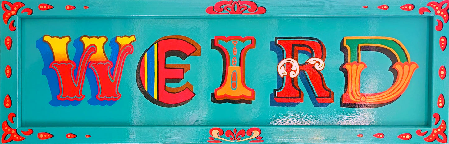 'Weird and Wonderful.', 2025, Enamel on board - 92x31cm, by Dot Howard
