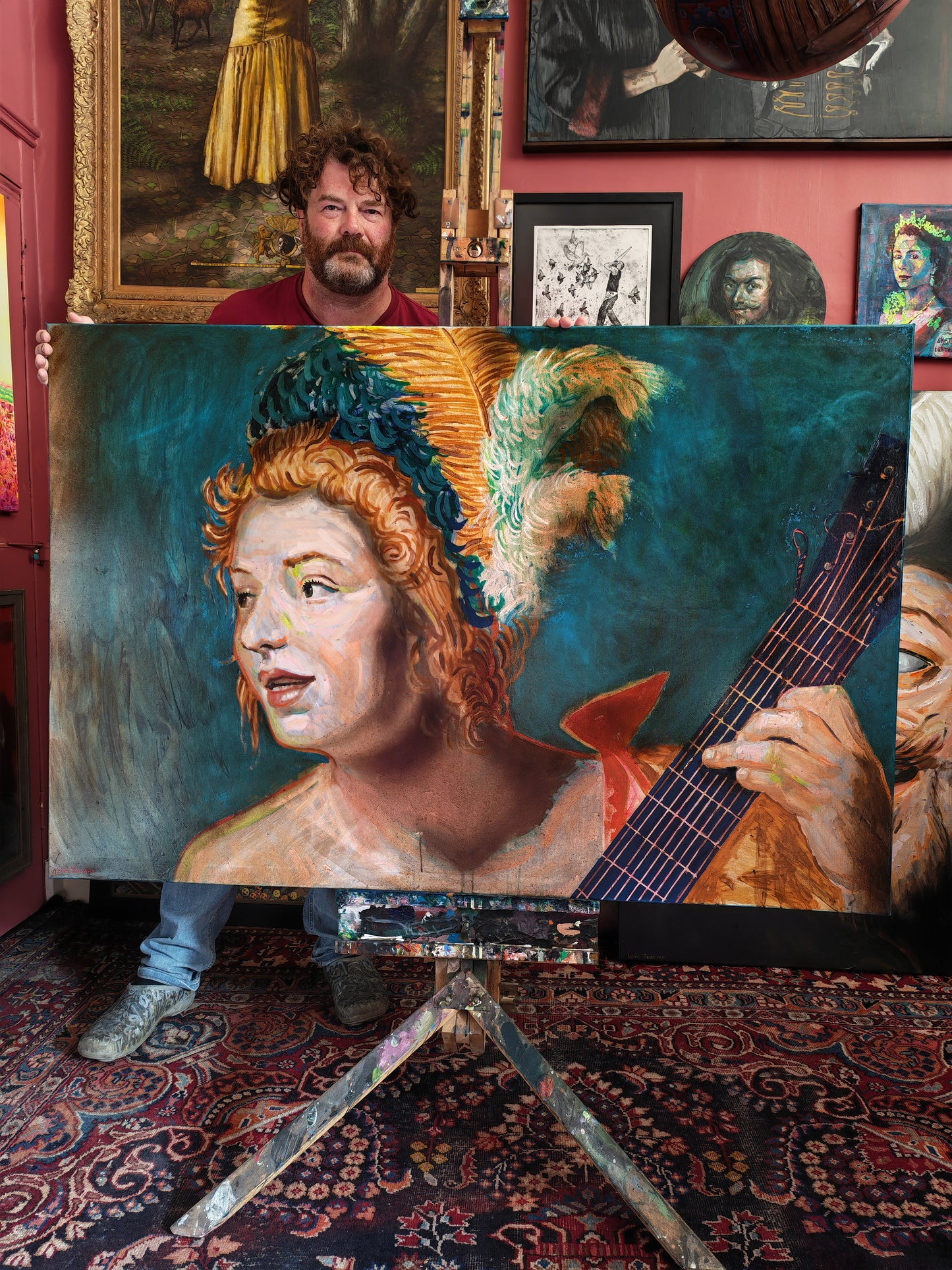 Woman Playing the Guitar (after Honthorst)- Acrylic and oil on canvas - 100 x 150cm- Will Teather
