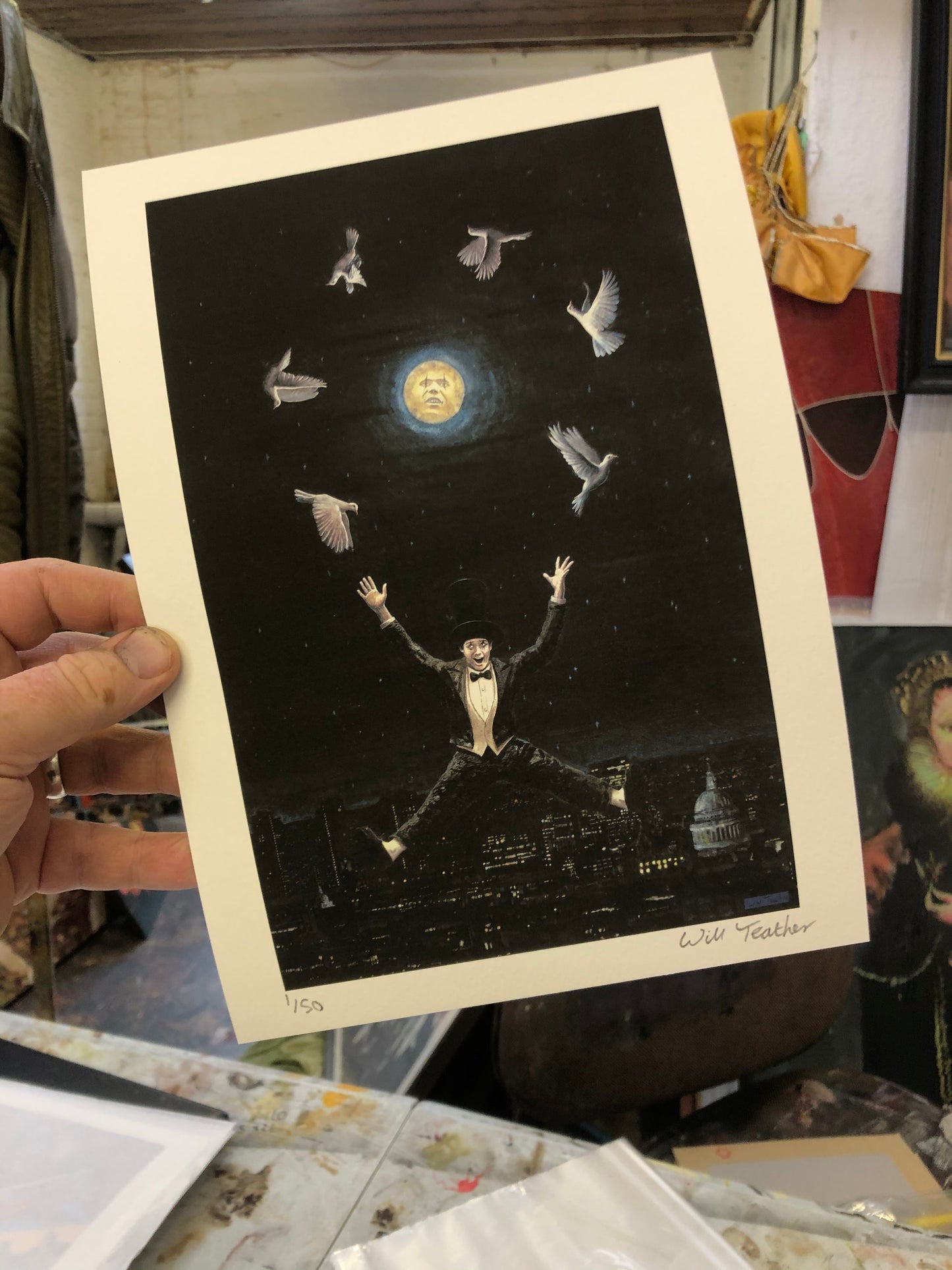 “Over St Pauls at 1am”- Mini print by Will Teather, British artist