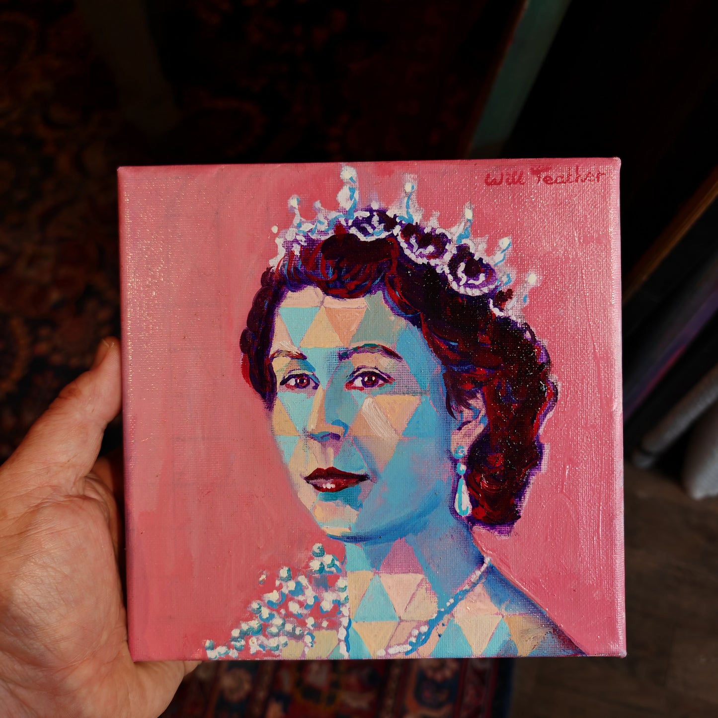 Elizabeth 2nd - 20 x 20cm - oil and acrylic on canvas by Will Teather