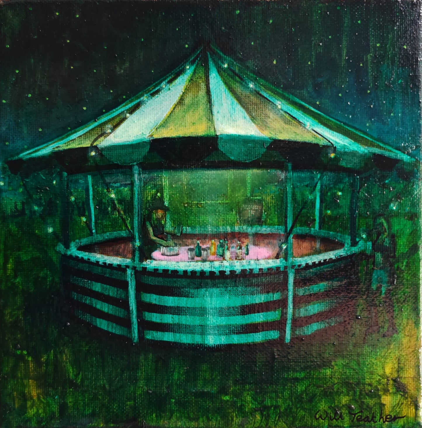 Night bar - 20 x 20cm - oil and acrylic on canvas by Will Teather