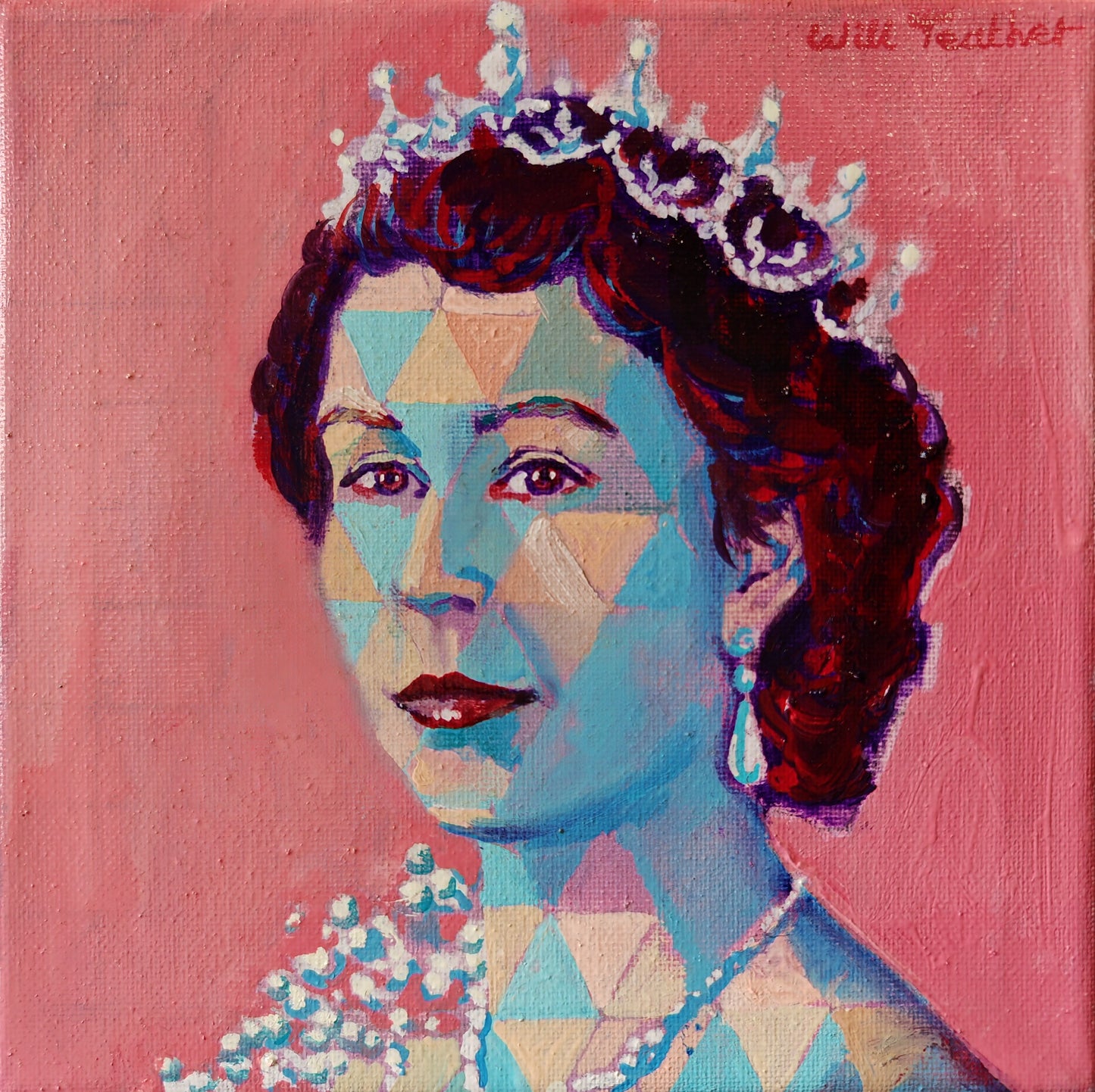 Elizabeth 2nd - 20 x 20cm - oil and acrylic on canvas by Will Teather