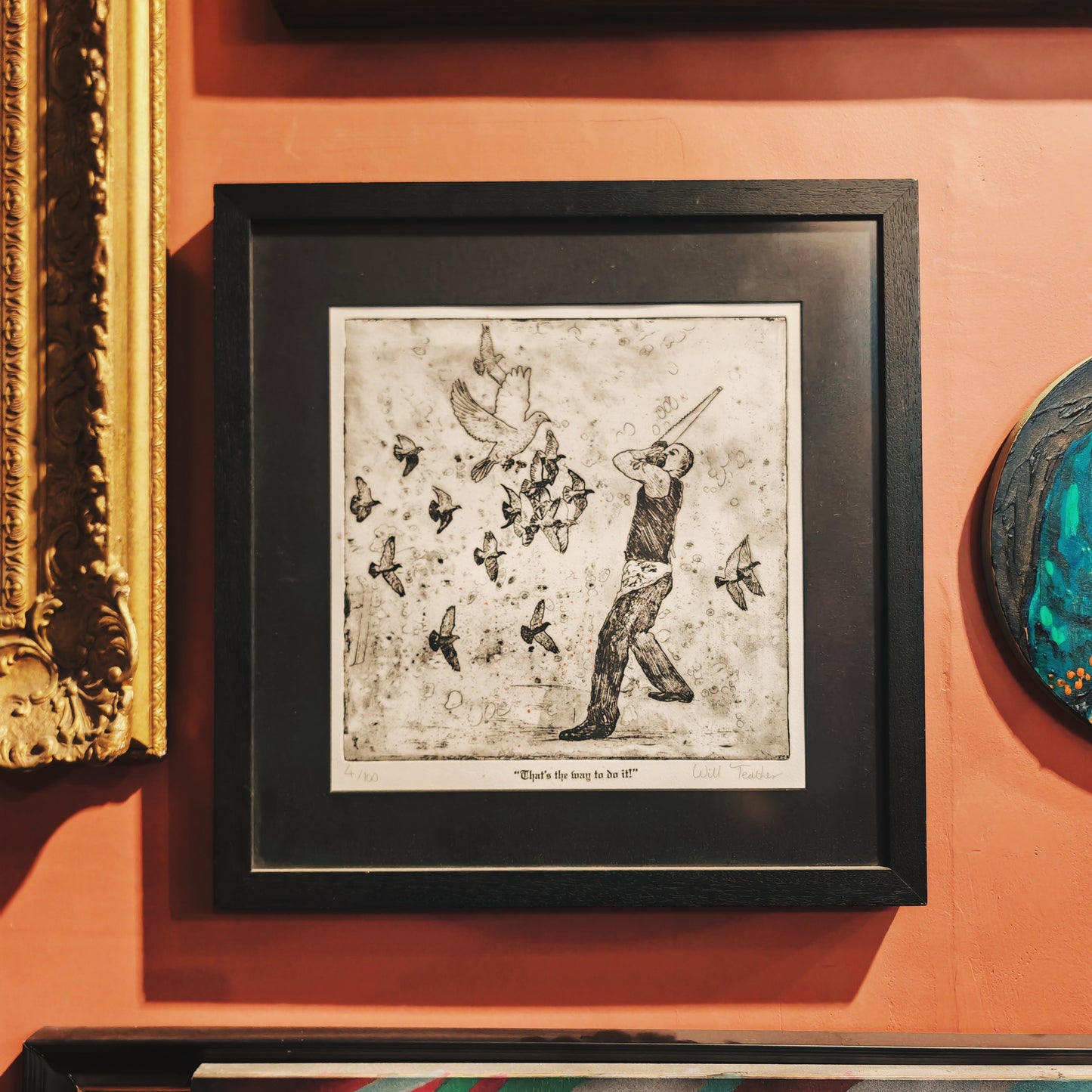 That's the way to do it! - framed etching - 48 x 48cm including frame