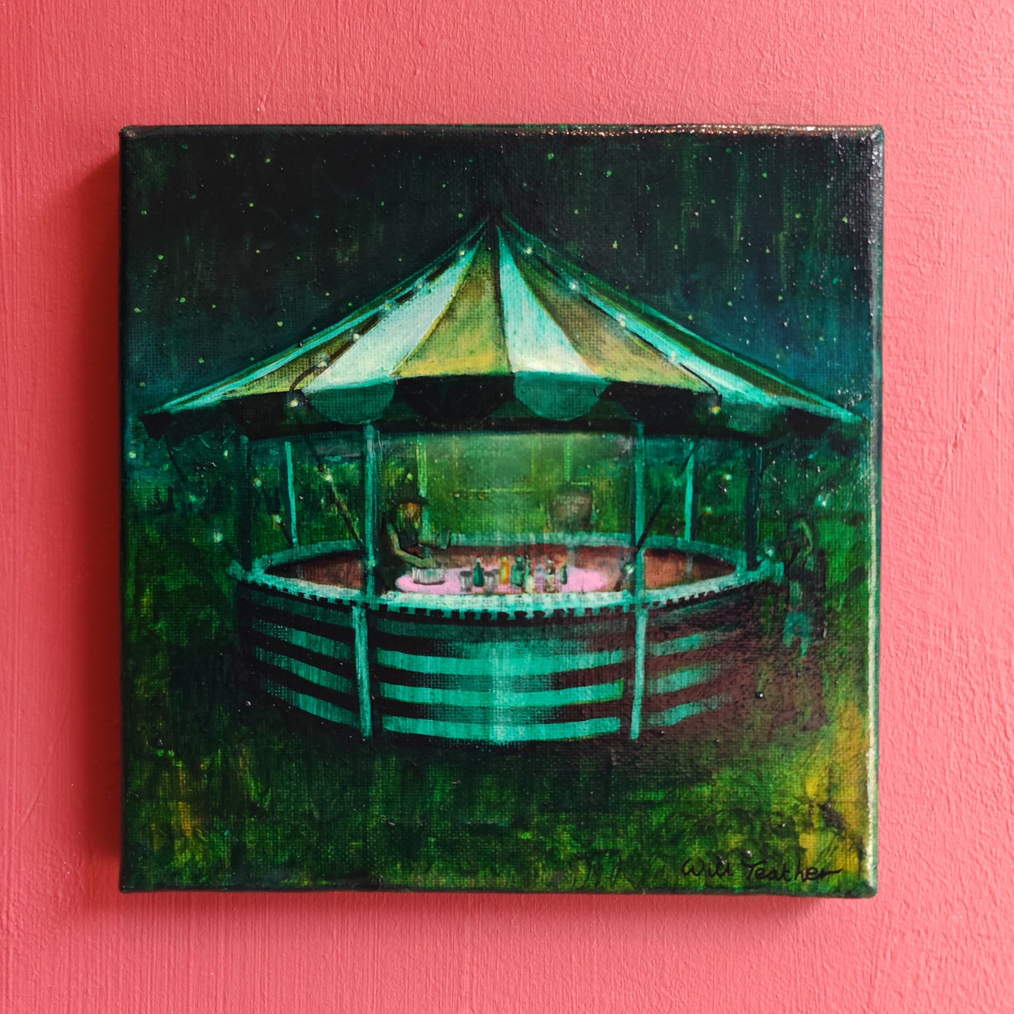 Night bar - 20 x 20cm - oil and acrylic on canvas by Will Teather