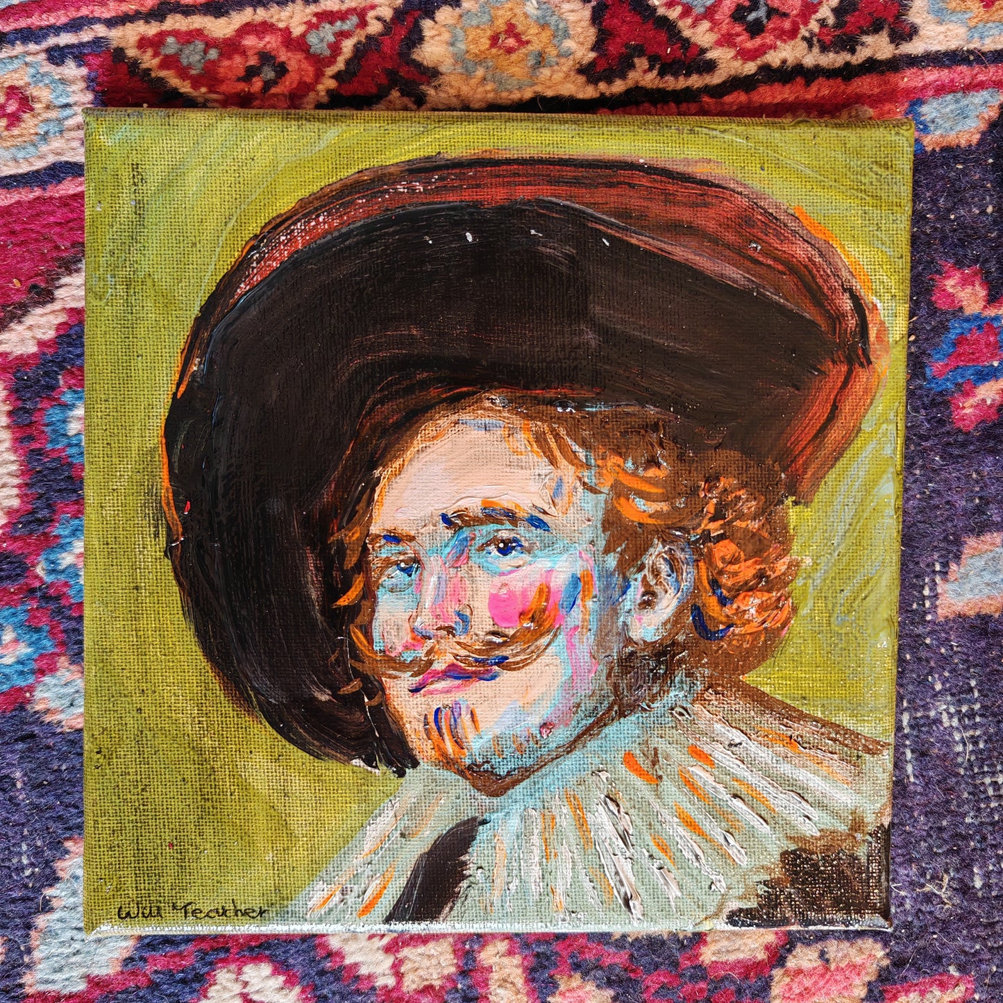 The Laughing Cavalier - 20 x 20cm - oil and acrylic on canvas by Will Teather