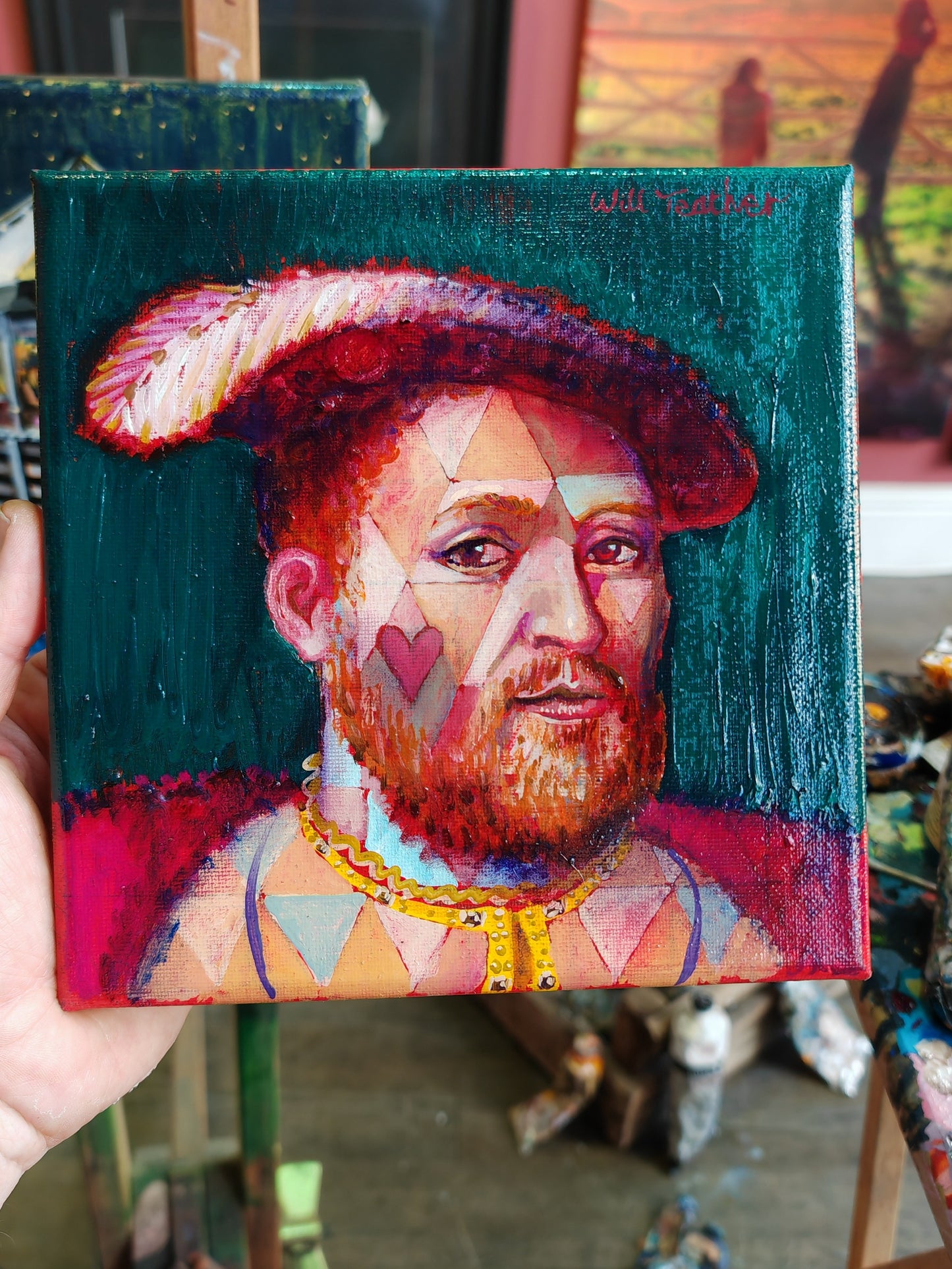 Henry - 20 x 20cm - oil and acrylic on canvas by Will Teather