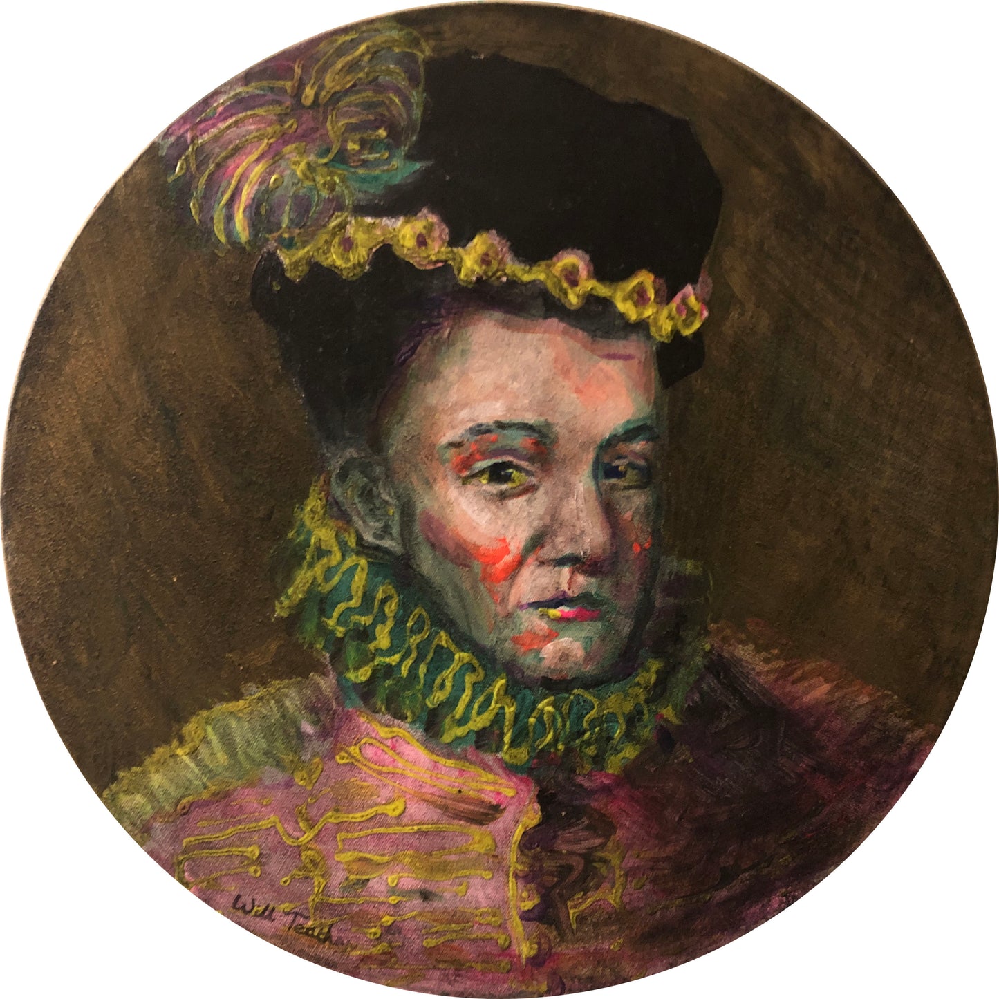 Francis, Duke of Anjou (after Clouet)- Oil and acrylic on canvas - 40cm diameter - Will Teather