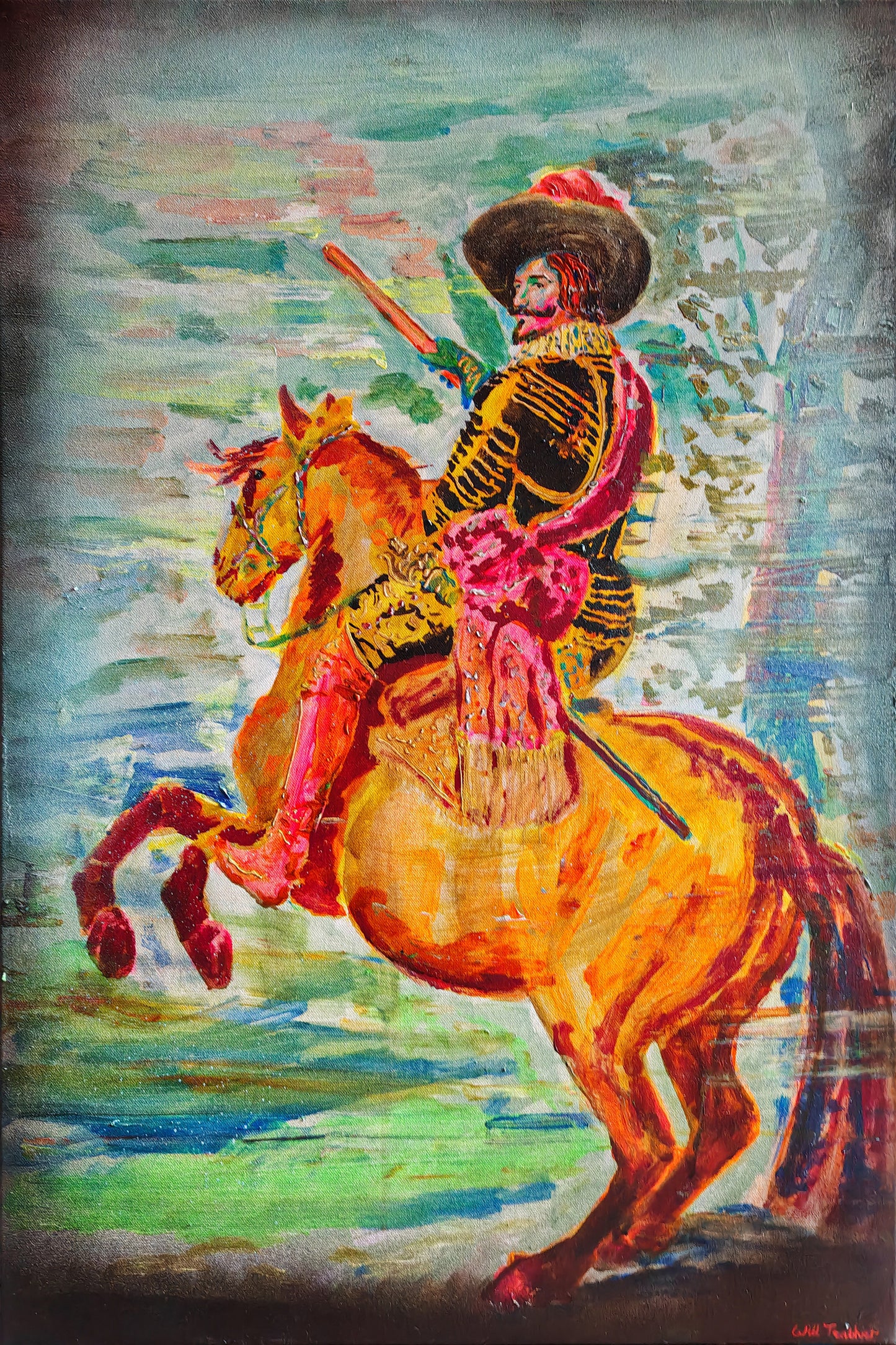 Gaspar de Guzmán on horseback (after Velázquez) - 61 x 91cm - Acrylic, oil and spray paint on canvas - Will Teather