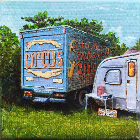 The Foolhardy Circus- 20 x 20cm - oil and acrylic on canvas by Will Teather
