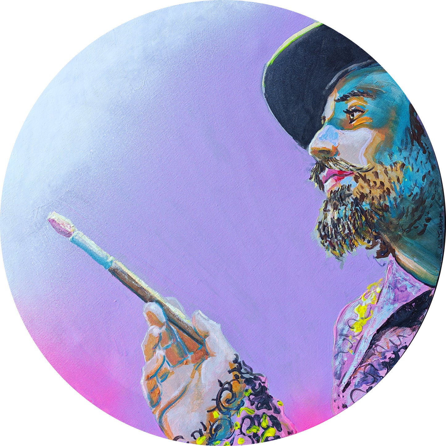 The Young Painter- Oil and acrylic on canvas - 40cm diameter by Will Teather