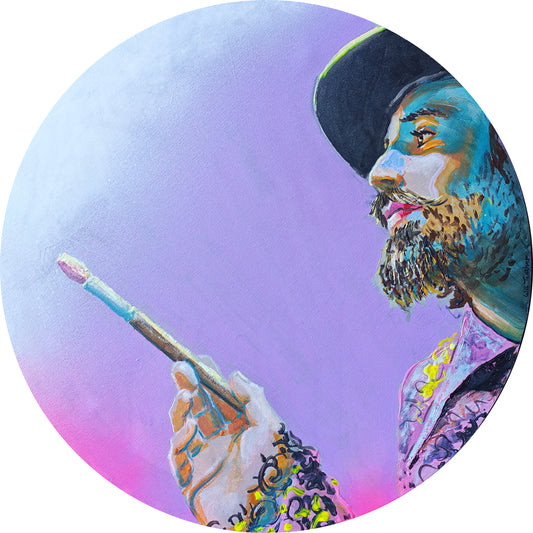 The Young Painter- Oil and acrylic on canvas - 40cm diameter by Will Teather