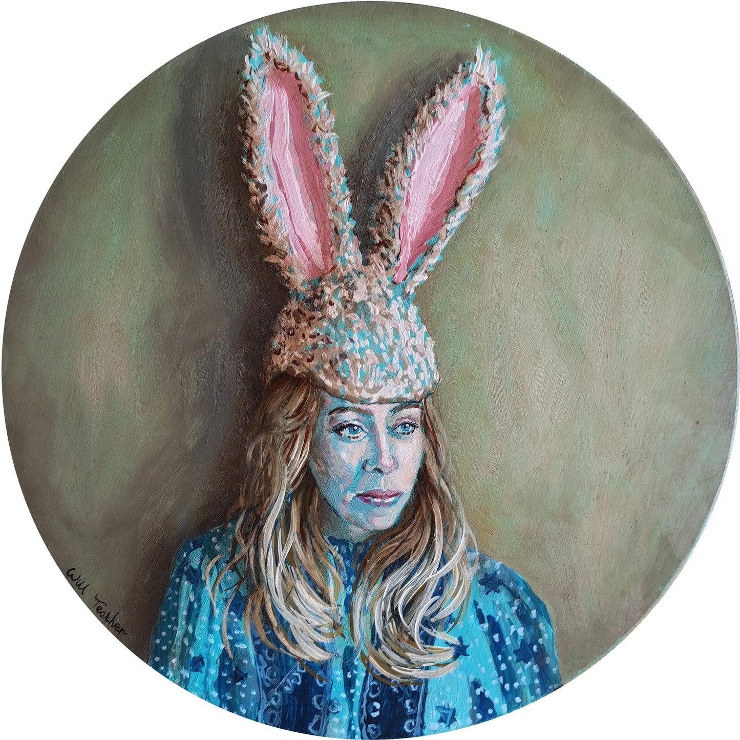 The Thinker- 30cm diameter- Oil on panel - Will Teather