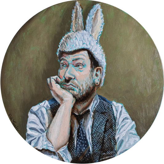 Tired Bunny- 30cm diameter- Oil on panel - Will Teather