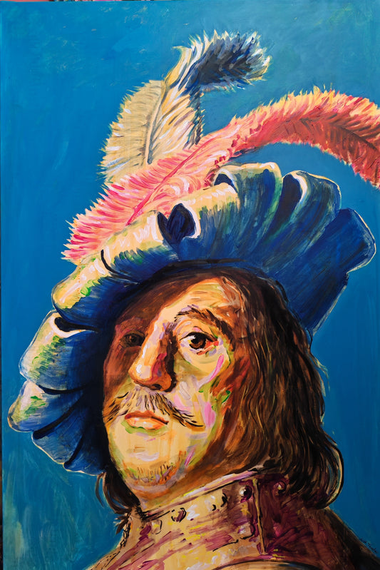 A man in a gorget and cap (after Rembrandt) -100 x 150cm Oil on canvas by Will Teather
