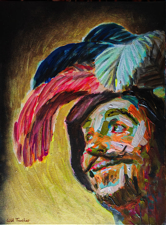 Smiling Violinist (after Honthurst) by Will Teather- 61 x 46cm -Acrylic and oil on canvas